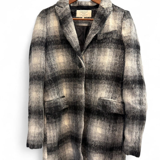 Zara - Womens Wool Blend Checkered Coat - Black & White - Size XS