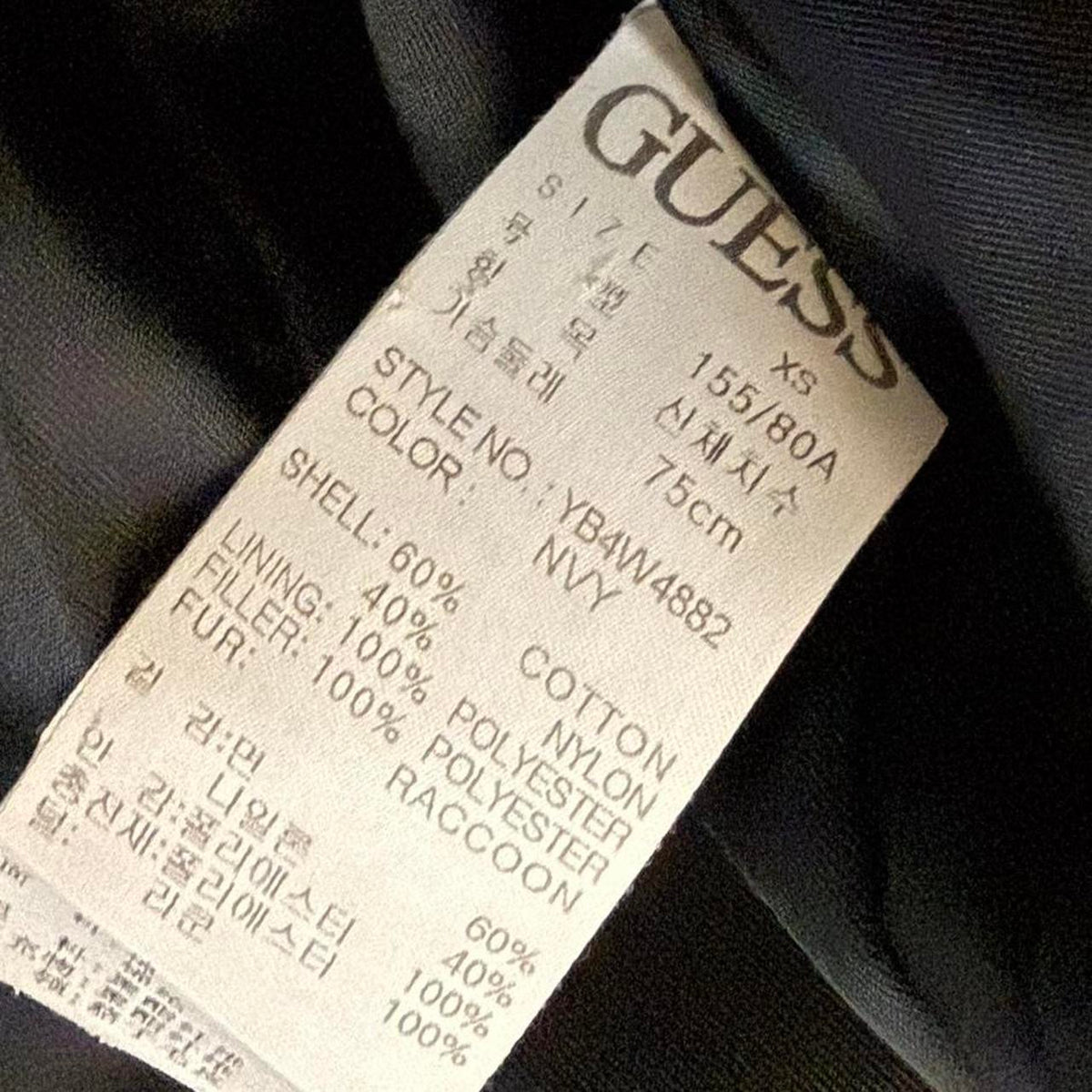 Guess - Navy Puffer Jacket with Fur Hood - Size XS