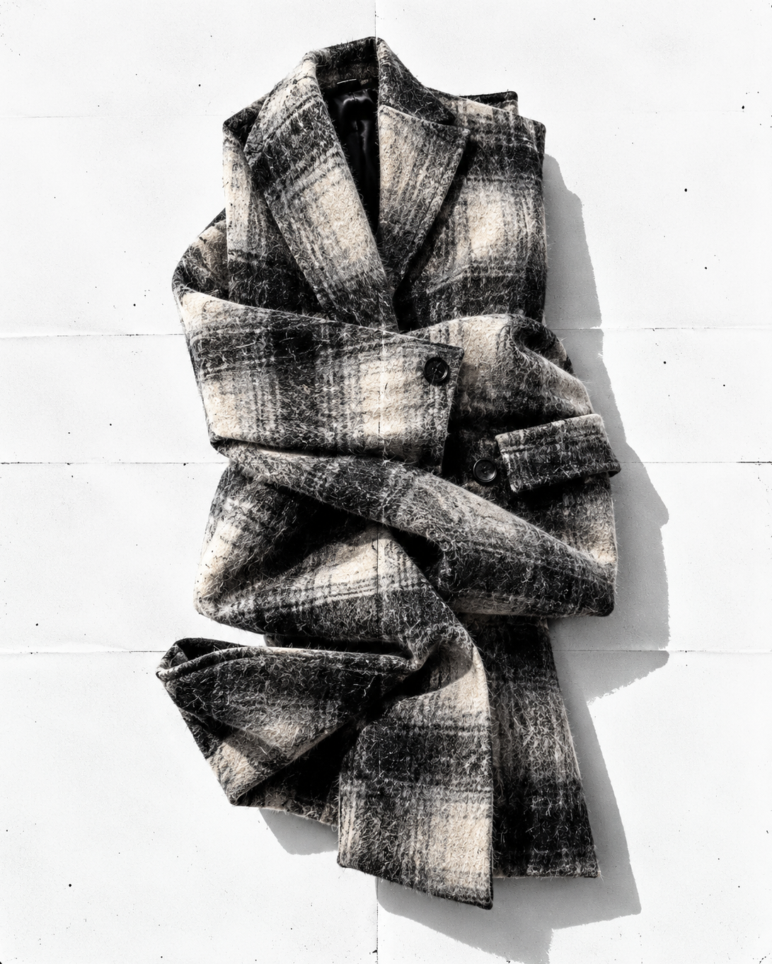 Zara - Womens Wool Blend Checkered Coat - Black & White - Size XS