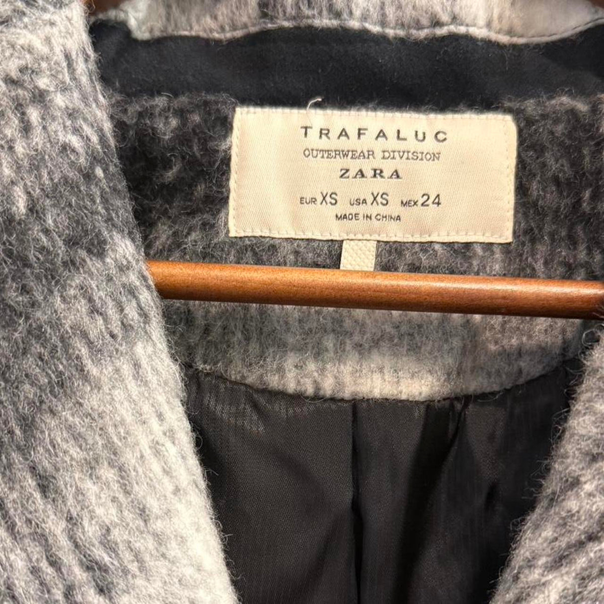 Zara - Womens Wool Blend Checkered Coat - Black & White - Size XS