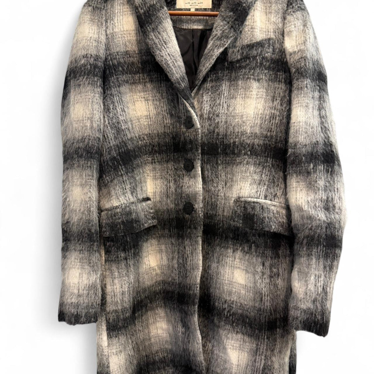 Zara - Womens Wool Blend Checkered Coat - Black & White - Size XS