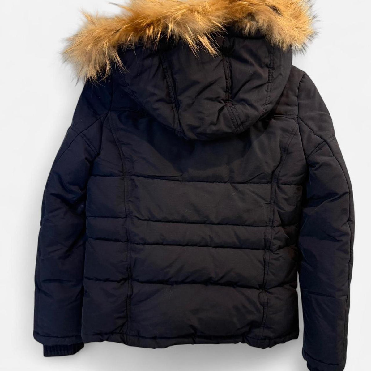 Guess - Navy Puffer Jacket with Fur Hood - Size XS
